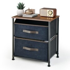 Nightstand End Side Table Height Industrial Storage w/2 Pull-out Fabric Drawers