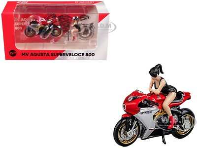 MV AGUSTA SUPERVELOCE 800 MOTORCYCLE RED W/FIGURE 1/64 CM MODEL CM64-SV800-01