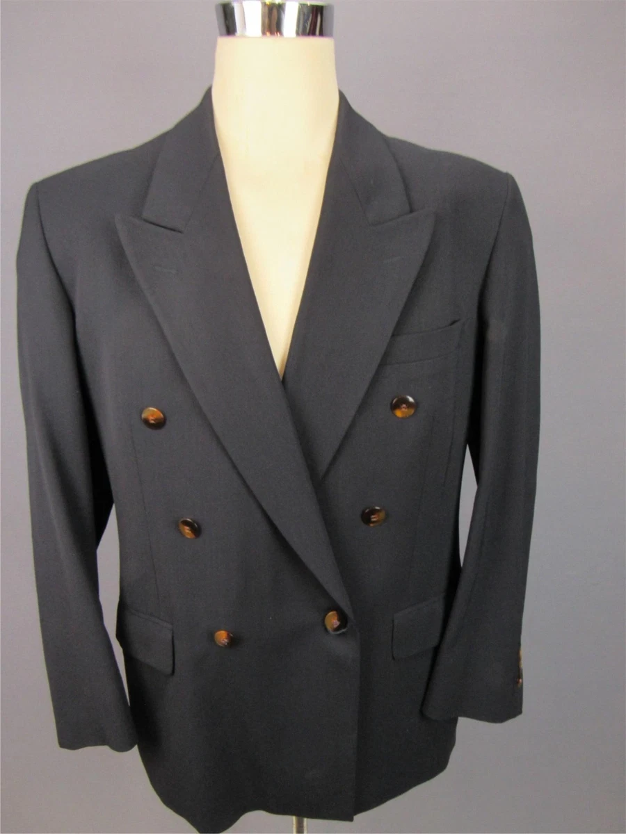 Vintage YVES SAINT LAURENT France YSL Navy Blue Double Breasted Wool Blazer 44