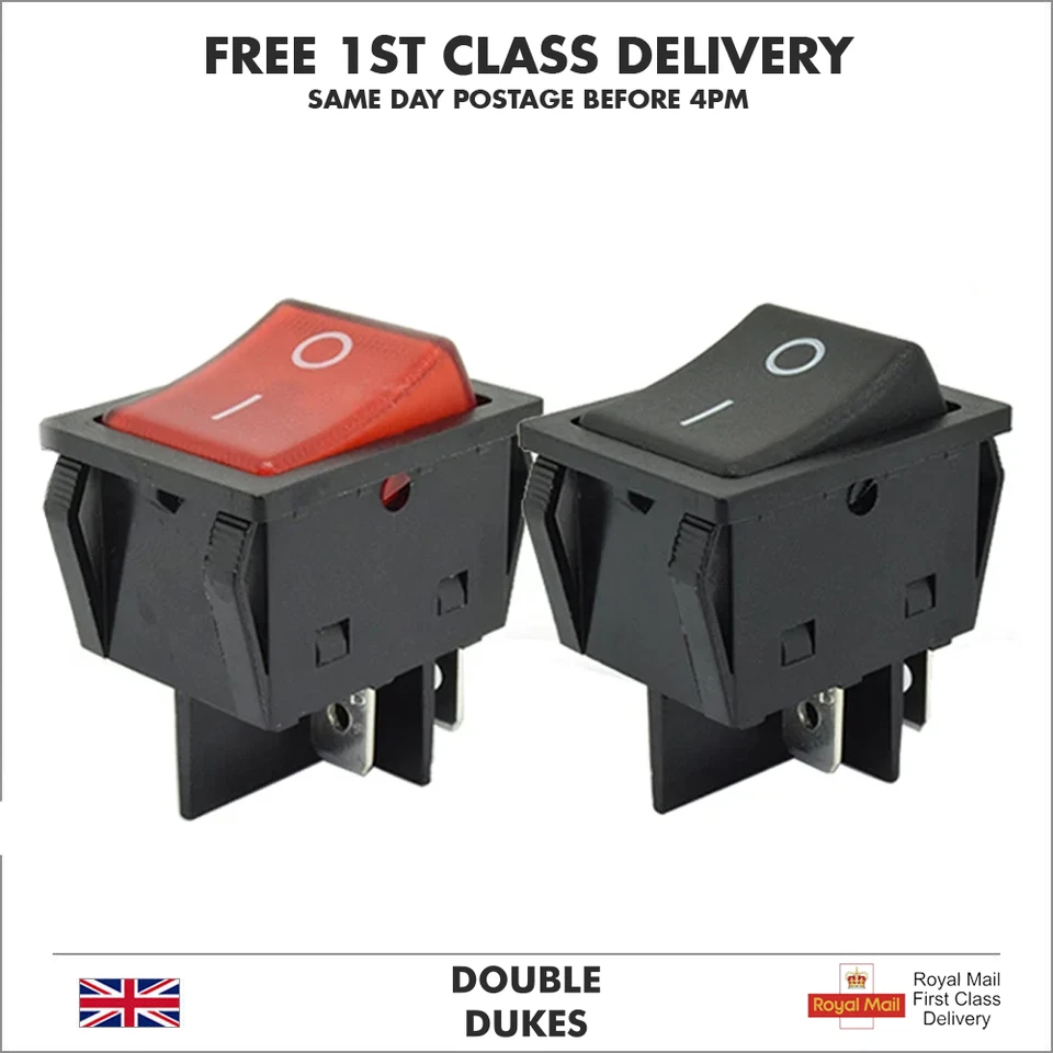 KCD4 2 Position Rectangular Rocker Switch 4 Pin 250V 16A ON OFF Large Heavy Duty - Image 2 of 4