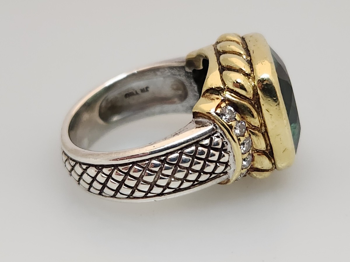 Judith Ripka JR TWO 925 Silver & 18K Gold Green Stone & Diamond
