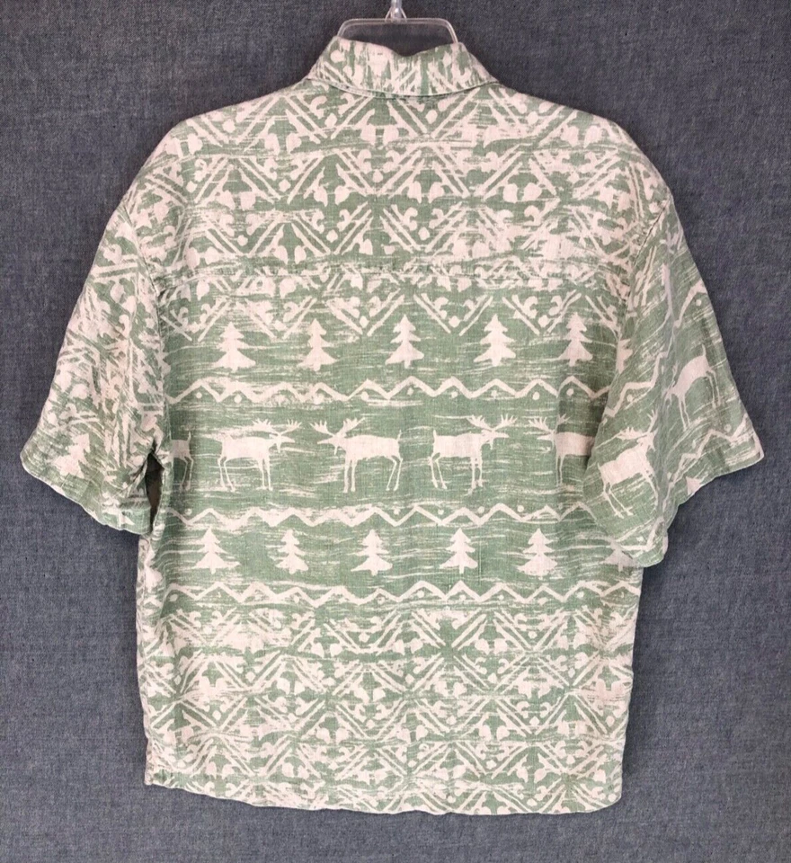 Vintage True Grit Moose Traders Shirt L Large Button Up Short Sleeve Linen Mens - Imagem 3 de 4