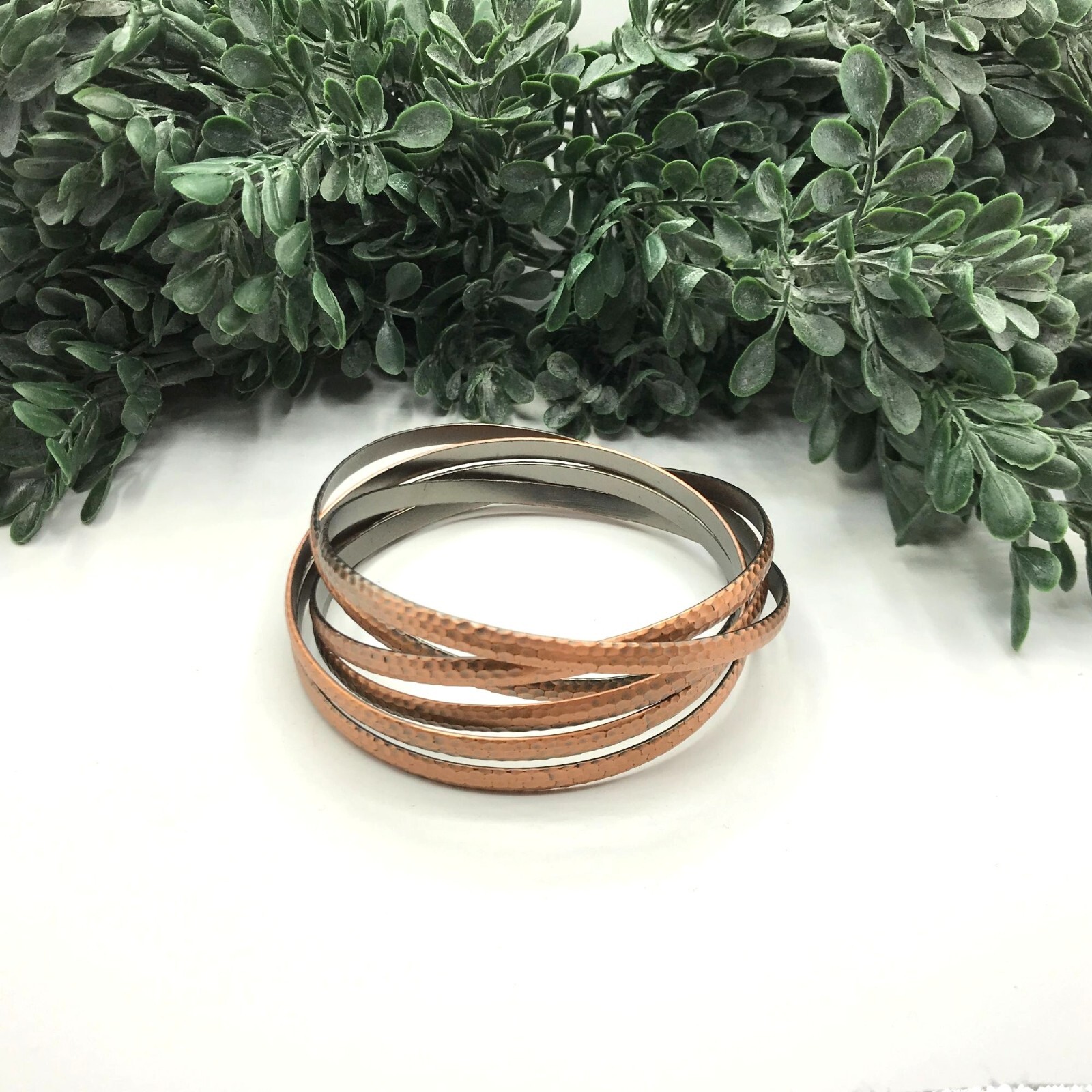Bangle bracelets copper tone interlocking hammere… - image 4