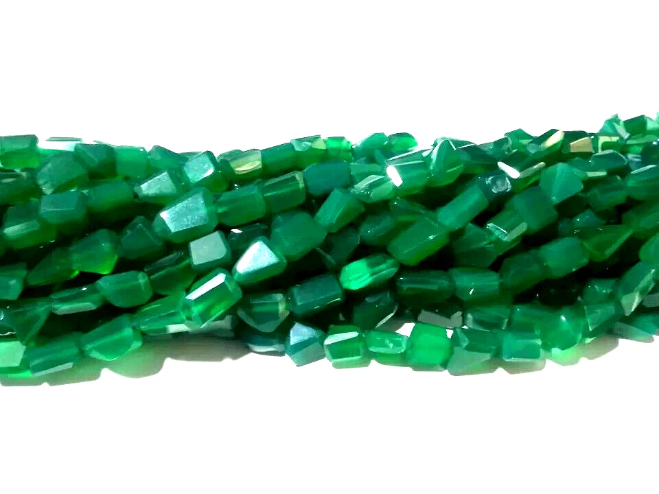 Green Onyx Nugget Tumble Faceted 7-10mm Natural Gemstone Beads 1 Strand 10"Inch - Image 2 of 4