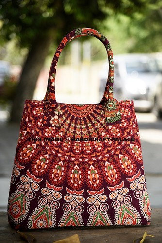 Moda Mujer Bolso de Hombro Mandala Estampado Granate Grande Hobo 53.3cm |  eBay