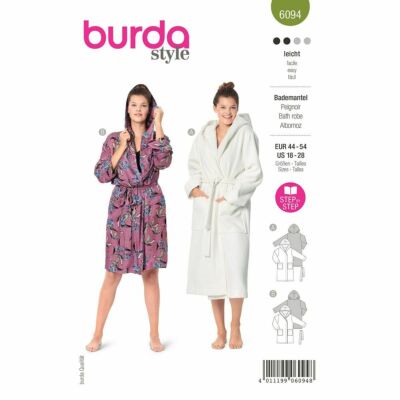 BURDA 6094 BADEMANTEL Nähmuster Grössen 18-28 ANKLEIDEKLEID PERFEKT FÜR EINEN MANTEL