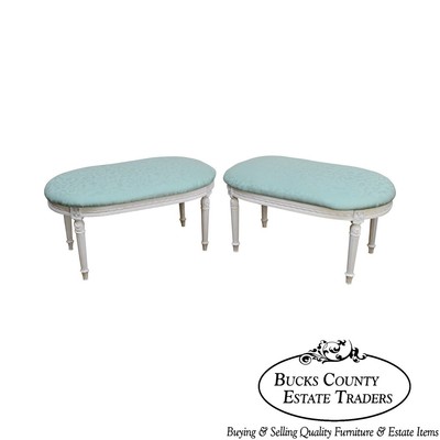 French Louis Xvi Style Pair Of White Painted Custom Upholstered