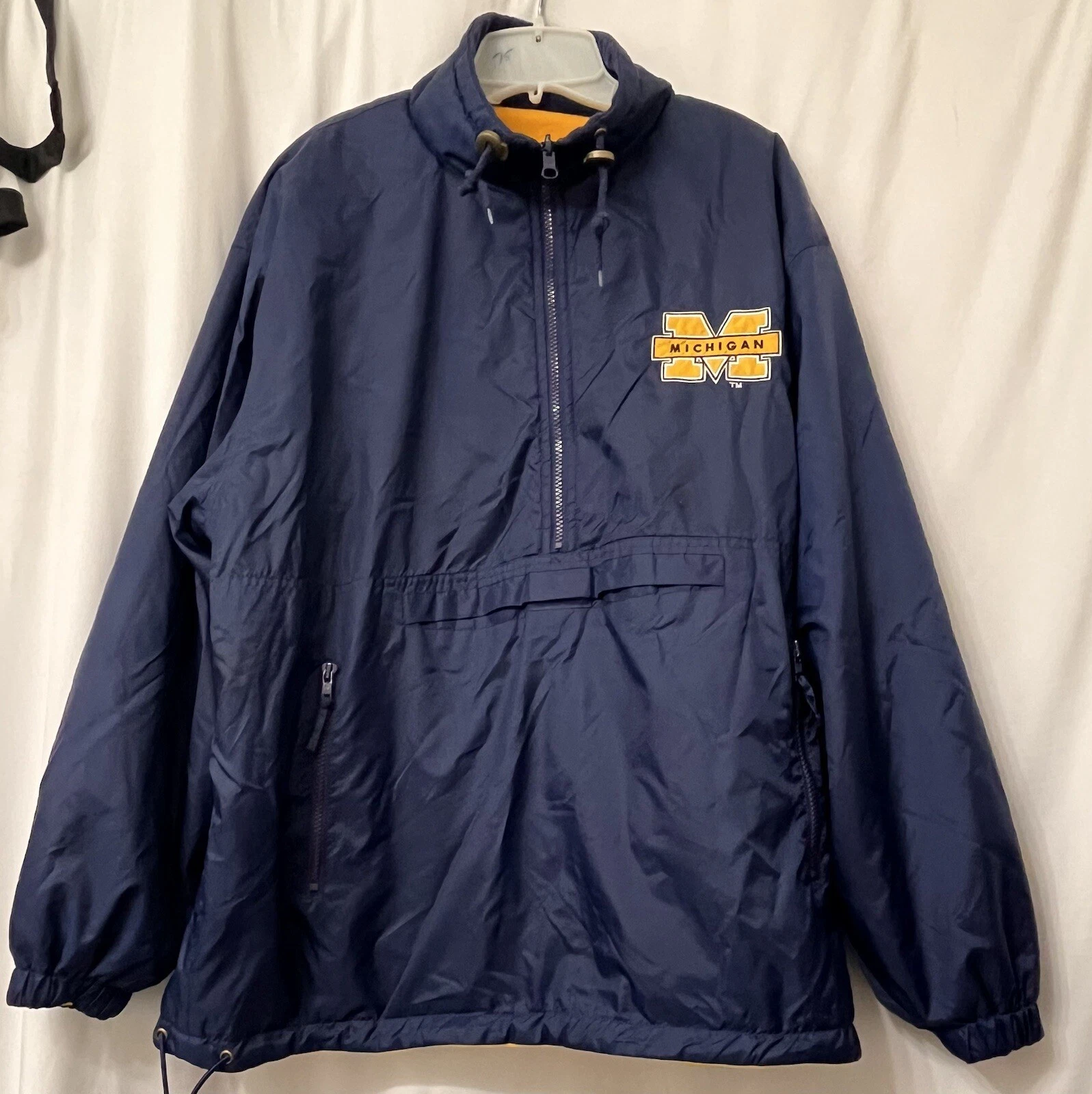 Univ of Michigan Wolverines Navy/Yellow Half Zip Reversible Jacket Fleece Size L