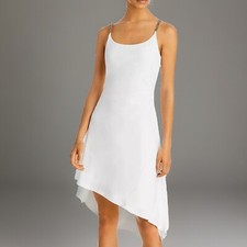 Sale! $258 Aqua Women’s White Chain Strap Asymmetric Midi Scoop Neck Slip Dress 