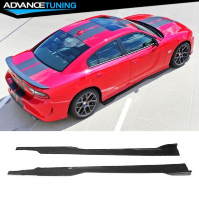 Fits 15-23 Dodge Charger SRT Gloss Black PP Side Skirts Extension Rocker Panels
