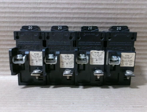LOT OF 4 Pushmatic P120 1 Pole 20 Amp 120V Circuit Breaker w/ Shield