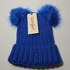 NWT Cat  Jack Knit Cap Beanie Ages 3 Blue With 2 Ear Poms One Size