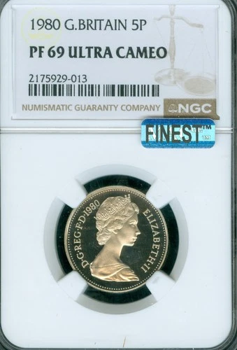 1980 GREAT BRITAIN 5 PENCE NGC PF69 UCAM MAC FINEST GRADE & SPOTLESS .