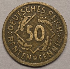 1924 A Germany - Weimar Republic 50 Rentenpfennig KM# 34 1924a 1924-A German