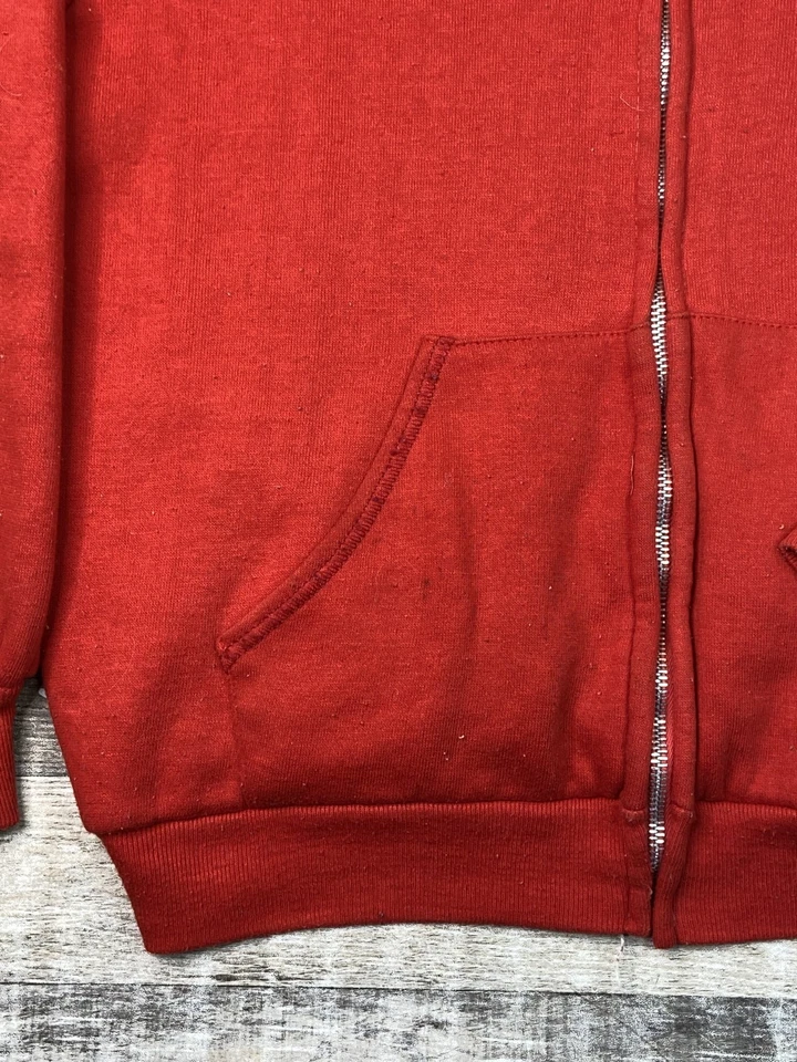 Винтажная толстовка с капюшоном с тепловой подкладкой мужская S/M красная спортивная одежда на молнии США 70-е 80-е - Изображение 3 из 4