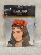 Halloween Flapper GATSBY Headband Headdress With Red Feathers