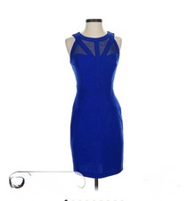 GUESS Blue Sleeveless Bodycon Knee Dress Round Neck Cutout Zipper Size S