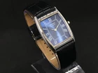 Vintage Seiko Slim Quartz Barrel Tank Roman Blue Dial Leather Strap Wrist Watch