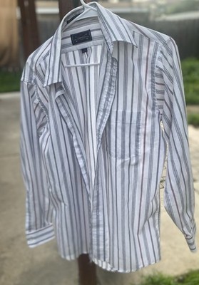 The Arrow Company Cotton Striped Button-Up Shirt White Gray Red Long Sleeve 15.5