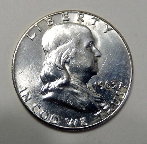$5.00 UNDER SPOT  VALUE ~  1963 D Franklin 90% Silver Half Dollar 50¢ ~ UNC Coin