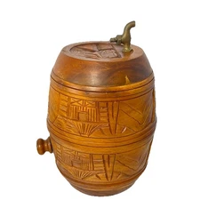 Vintage Hand Carved Wooden Wine Beer Keg Barrel NO STAND