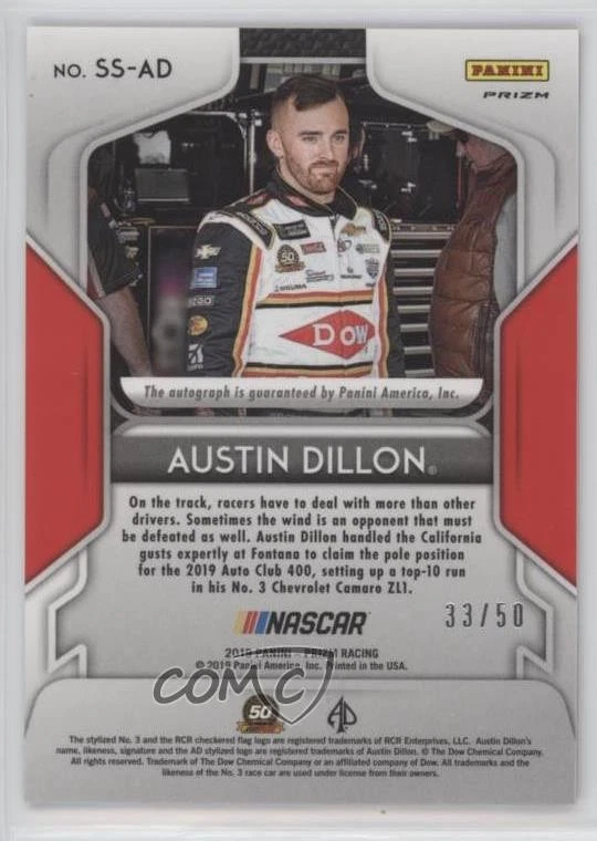 2019 Panini Prizm Signing Sessions Red Prizm /50 Austin Dillon #SS-AD Auto - Image 2 of 2