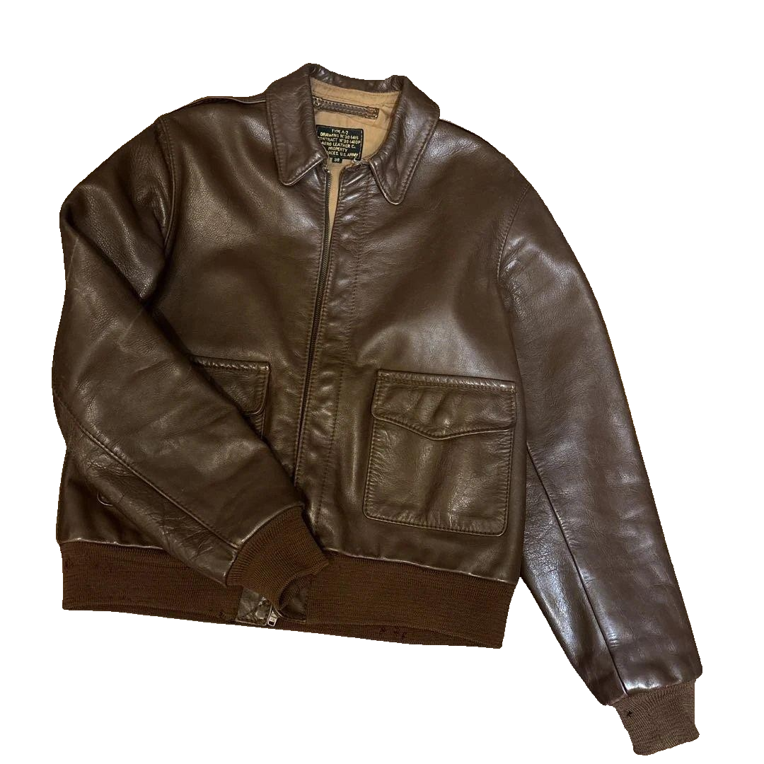 AERO LEATHER A-2 Flight Bomber Leather Jacket Brown Men's Size 38