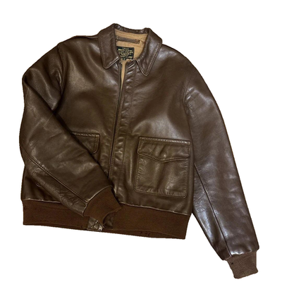 AERO LEATHER A-2 Flight Bomber Leather Jacket Brown Men's Size 38