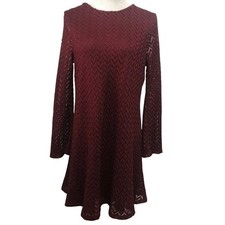 Mango Red Burgundy Chevron Knit Bell Sleeve Dress Size MEDIUM