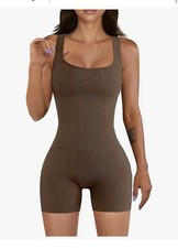 Brown Ribbed Size Small Nylon Aligned Square Neck 4.5 Bodysuit