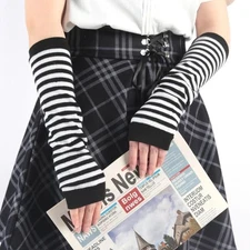 Black White Gothic Punk Anime Thin Soft Gloves Jk Girls Mittens Oversleeve Man W