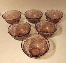 Pioneer Woman Glass Fruit Dessert Bowl Adeline Plum Purple 5&rdquo; Embossed Set Of 6