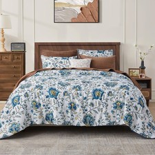 Wonderful Blue Iris Floral Comforter Set Queen Size, Linen-Like Bedding Sets ...