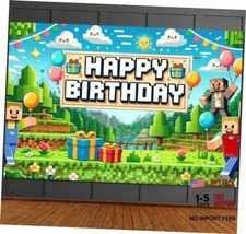 Happy Birthday Banner Boy 6x4ft Birthday Sign Village Gaming Pixel Video Game