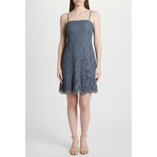 Lace Mini Cocktail Dress Chaser Size M Pewter Gray Grace Overlay Elegant