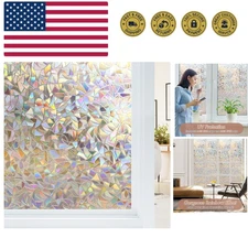 Window Privacy Film, Stained Glass Rainbow Film Decorative Window Clings, Sta...