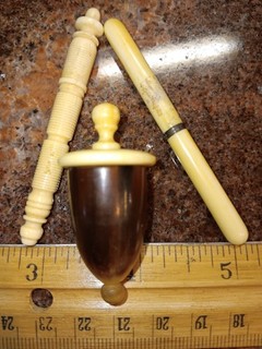 Antique Bone & Ivor Sewing Set Thimble Needle Case Seam Ripper thimble case