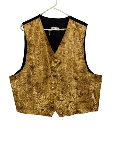 Tuxedo Vest Size Large Mens Gold Paisley Formal Waistcoat Brocade Wedding Prom 