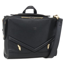 FENDI Monster Bugs Eye Hand Bag Leather 2way Black Gold Auth hk3297