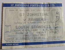 St Johnstone V Rangers 21/10/2001. Ticket. Premier League. Good Condition AR