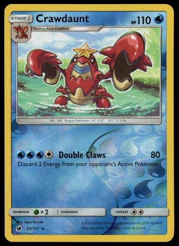 Crawdaunt 25/111 Crimson Invasion Reverse Holo Rare NM Pokemon TCG