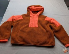 NEW Free People FP Movement Fleece Hoodie Coral/Brown EXTRA SMALL Oversized Fit
