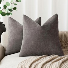 Set of 2 Cozy Soft Chenille Throw Pillow Covers 24x24 Inch - Charcoal Modern