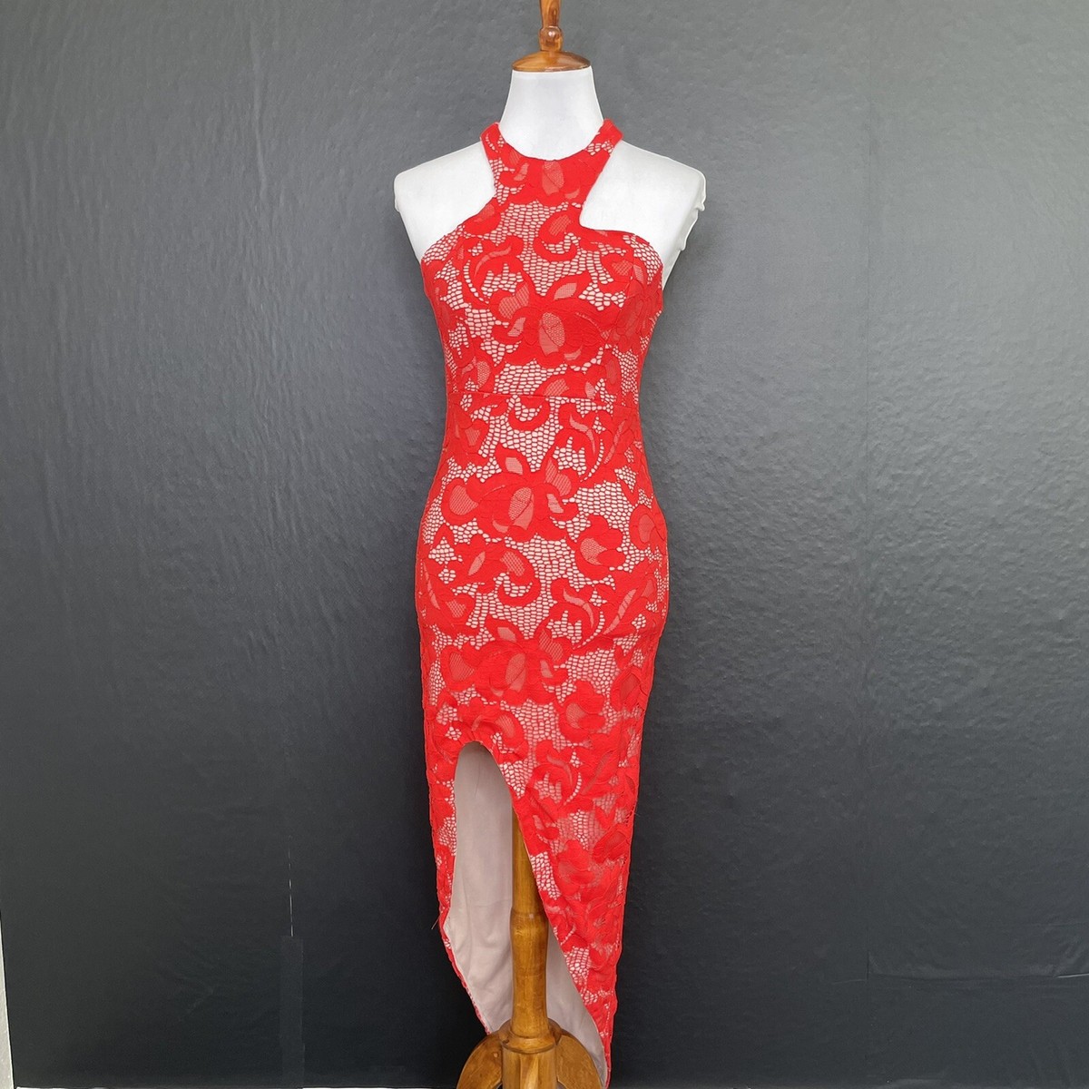 Shareen collections Fitted Lace Dress Womens size 8 red Asymmetrical  Australia