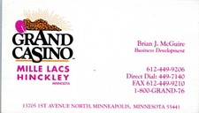 Brian J McGuire Grand Casino Mille Lacs Hinckley Minneapolis business card
