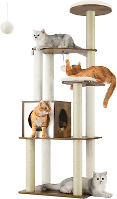 Woodywonders Cat Tree, 65-Inch Modern Cat Tower for Indoor Cats, Multi-Level Cat