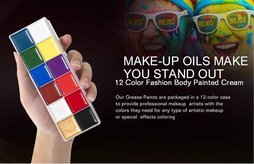 Paleta de pintura al óleo corporal facial de 12 colores + cepillo de pintura base + esponja de maquillaje - Imagen 6 de 9