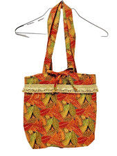 Handmade Craft Tote Bag Fall Colors Multipockets Inside Double Handle 14 x 11