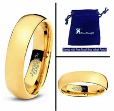 6mm MEN OR LADIES Genuine Gold IP SHINY DOME Tungsten Carbide Wedding Band Ring