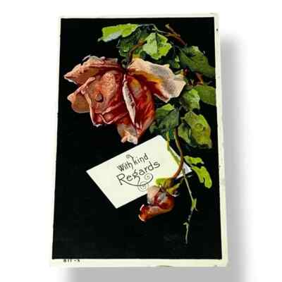 Postcard With Kind Regards Roses Embossed Divided Back Card C580